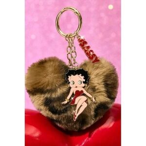 BETTY BOOP Sassy KEYCHAIN Faux Fur Animal Print Heart Charm Bag Charm Accessory